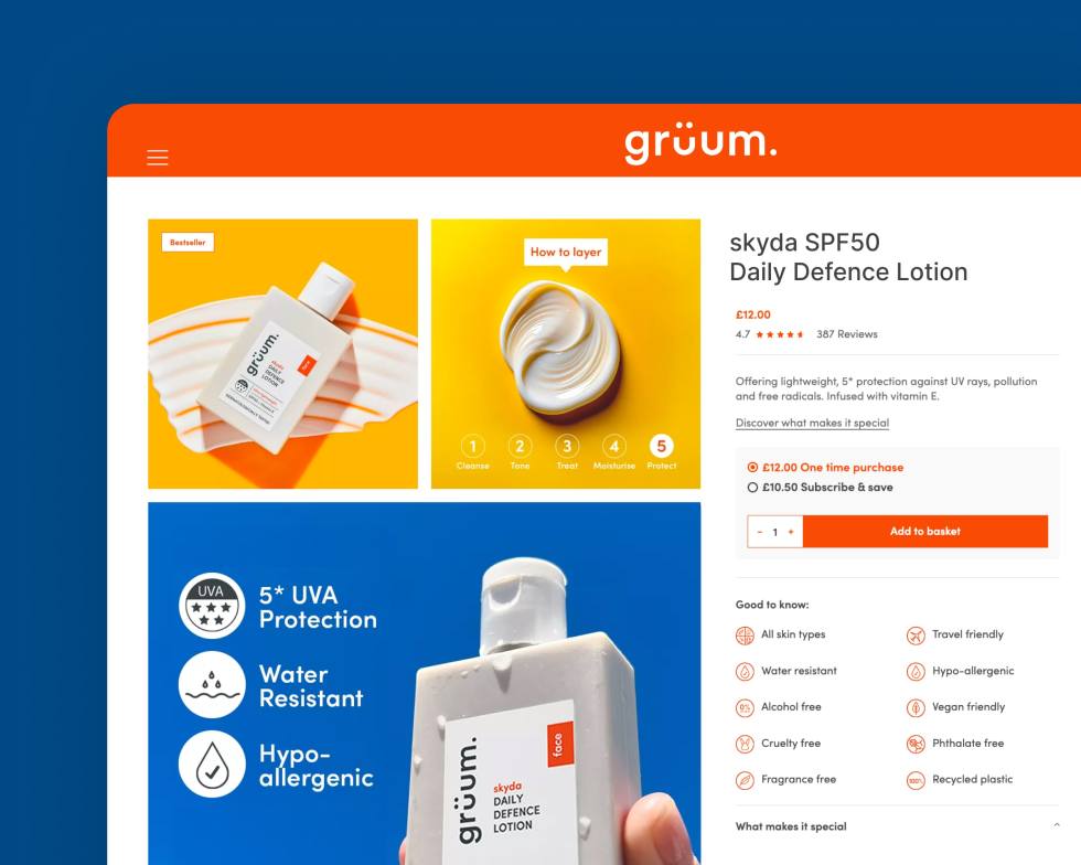 A Grüum product page on the WooCommerce store website.